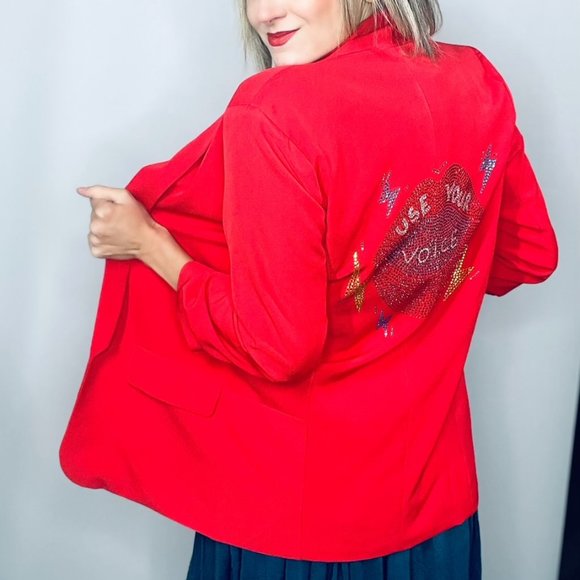 Moving Forward Red Embellished Blazer, Use Your Voice! Size Medium - Picture 1 of 4